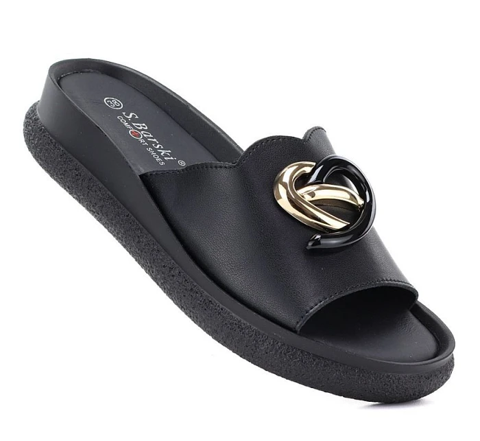 Dámské kožené žabky na platformě černé S.Barski KV61-6046 Dámské kožené žabky na platformě černé S.Barski KV61-6046