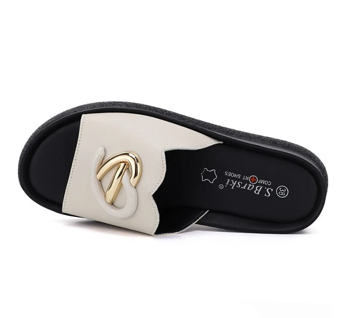 Dámské kožené žabky na platformě béžové S.Barski KV61-6046 Dámské kožené žabky na platformě béžové S.Barski KV61-6046