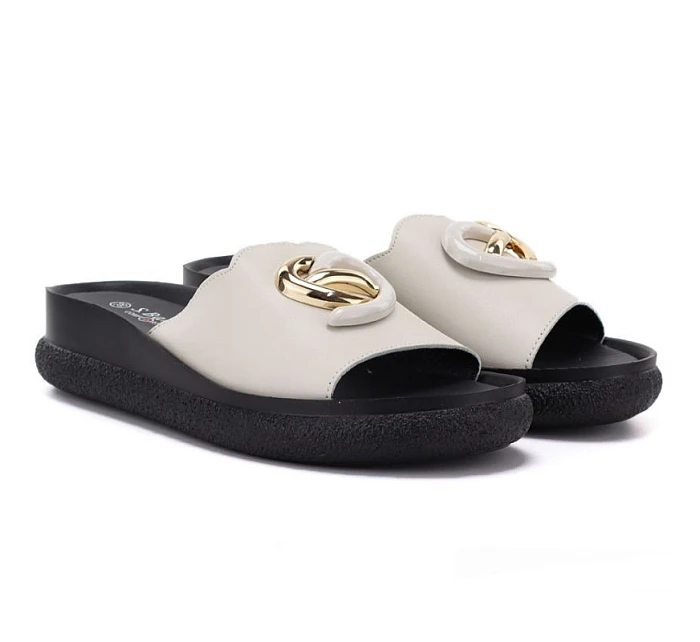 Dámské kožené žabky na platformě béžové S.Barski KV61-6046 Dámské kožené žabky na platformě béžové S.Barski KV61-6046