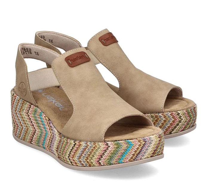 Dámské sandály na podpatku béžové Rieker 69472-60 Dámské sandály na podpatku béžové Rieker 69472-60