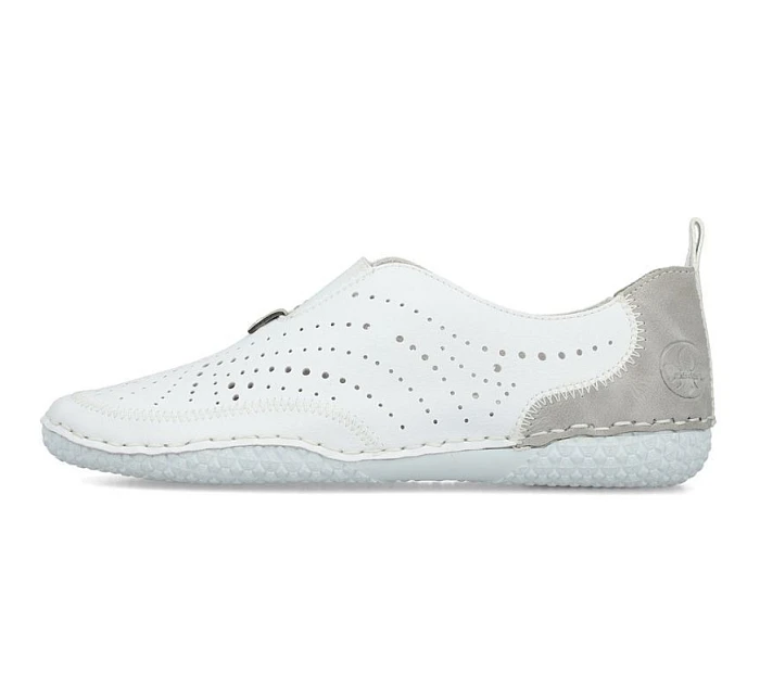 Dámská kožená prolamovaná nazouvací obuv bílá Rieker 43663-80 Dámská kožená prolamovaná nazouvací obuv bílá Rieker 43663-80