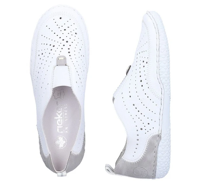 Dámská kožená prolamovaná nazouvací obuv bílá Rieker 43663-80 Dámská kožená prolamovaná nazouvací obuv bílá Rieker 43663-80