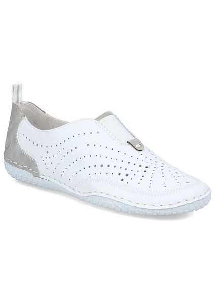 Dámská kožená prolamovaná nazouvací obuv bílá Rieker 43663-80 Dámská kožená prolamovaná nazouvací obuv bílá Rieker 43663-80