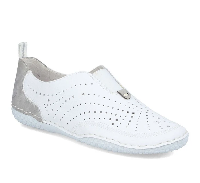 Dámská kožená prolamovaná nazouvací obuv bílá Rieker 43663-80 Dámská kožená prolamovaná nazouvací obuv bílá Rieker 43663-80