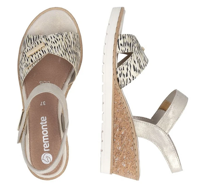 Dámské zlaté kožené sandály na platformě Remonte by Rieker R6266-90 Dámské zlaté kožené sandály na platformě Remonte by Rieker R6266-90