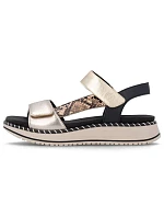 Dámské kožené sandály na platformě metalické zlaté Remonte by Rieker D3J50-90