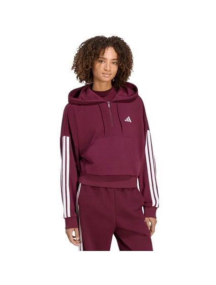 Dámská mikina adidas Essentials 3-Stripes z francouzského froté s čtvrtinovým zipem, vínová, KF8316 Dámská mikina adidas Essentials 3-Stripes z francouzského froté s čtvrtinovým zipem, vínová, KF8316