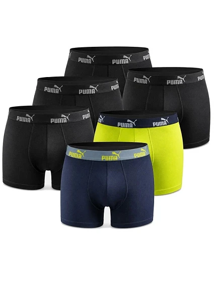 Puma boxerky, pánské spodky, boxershorts, balení po 6 kusech, černé, zelené, tmavě modré Puma boxerky, pánské spodky, boxershorts, balení po 6 kusech, černé, zelené, tmavě modré