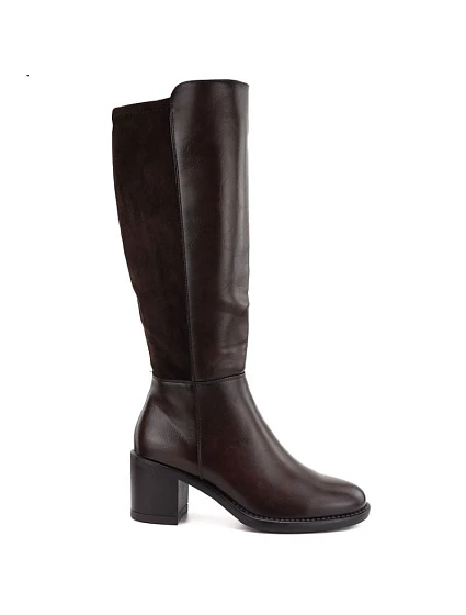 Dámské kozačky na podpatku s elastickým hnědé, model 22388593 - VINCEZA Dámské kozačky na podpatku s elastickým hnědé, model 22388593 - VINCEZA
