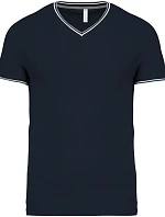 Kariban K 374 Pánské piqué tričko s výstřihem do V 20.K374 navy/light grey/white