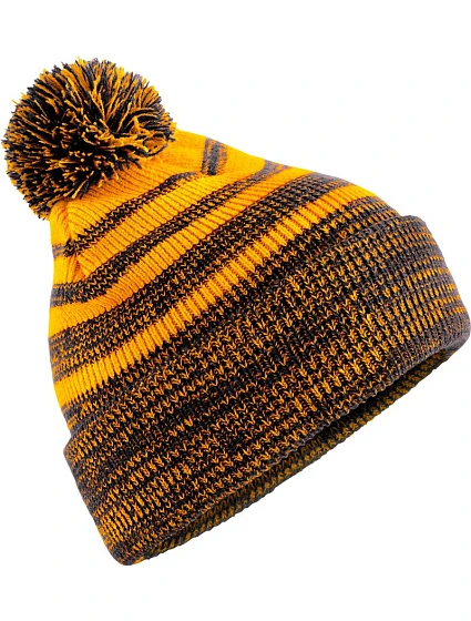 Beechfield B 476 Pletená čepice s bambulí "Team Stripe" 53.0476 gold/black Beechfield B 476 Pletená čepice s bambulí "Team Stripe" 53.0476 gold/black