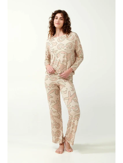 Vamp - Béžové dámské pyžamo s potiskem 21093 - Vamp
