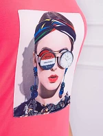 Dámská grafická halenka růžová neonová