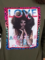 American Girl khaki grafická halenka S/M - L/XL