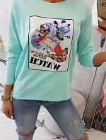 Halenka s 3D grafikou hodinek v mátové barvě