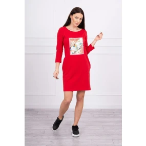 Šaty s 3D grafikou ptáka červené