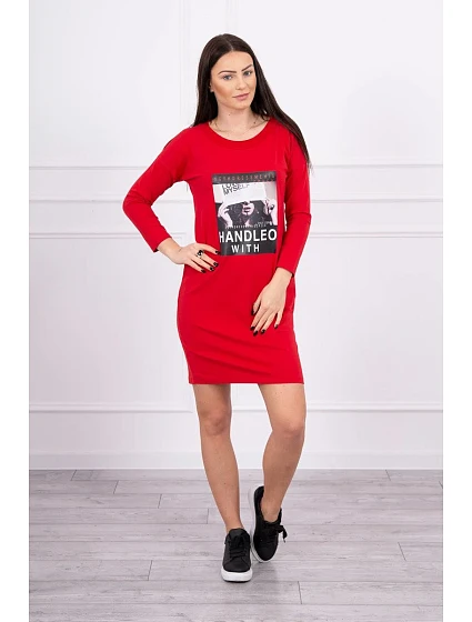 Šaty s potiskem model 18744060 v červené barvě - K-Fashion