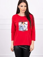 Halenka s kolážovým potiskem červená