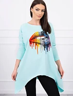 Oversize halenka s duhovým potiskem rtů v barvě mint