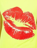 Halenka s potiskem rtů žlutá neon+červená