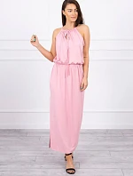 Boho šaty se záhyby pudrově růžové