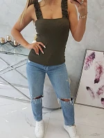 Halenka s nařasenými ramínky v barvě khaki