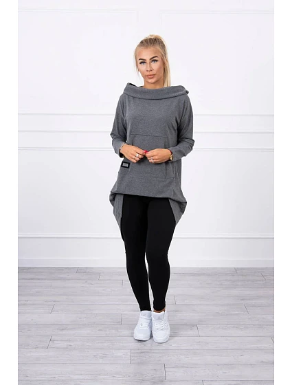 Mikina s kapucí s dlouhými zády v grafitové barvě