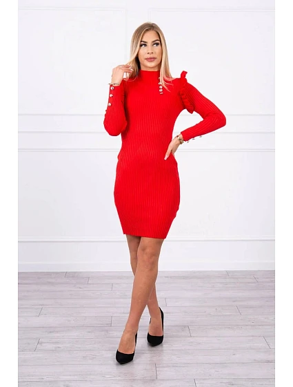 Přiléhavé svetrové šaty s knoflíky červené