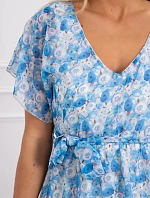 Květinové šaty se zavazováním v pase modré