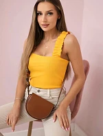 Halenka bez ramínek s volánky v hořčicové barvě