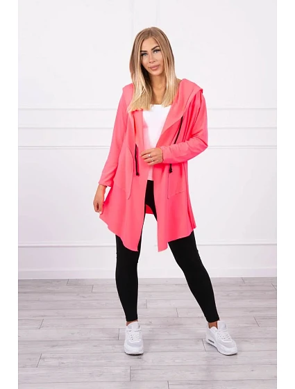 Volná bunda s kapucí růžová neonová
