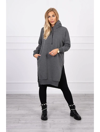 Zateplená mikina s bočními rozparky grafitová