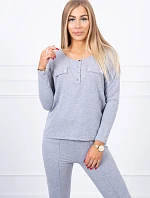 Sada s knoflíkovým výstřihem šedé barvy