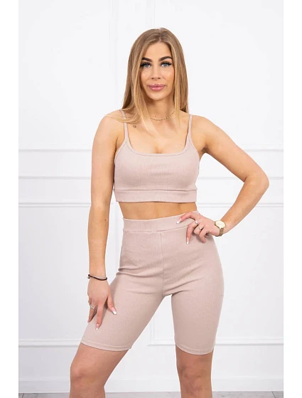 Souprava s kalhotami s vysokým pasem béžové barvy