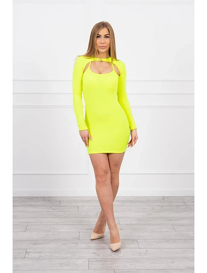 Pruhované vypasované šaty žluté neonové