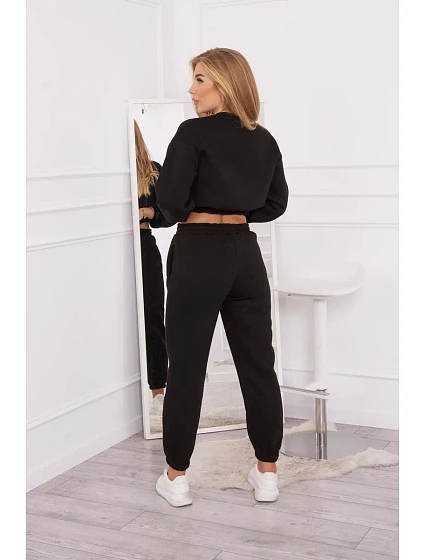 Zateplená souprava s krátkou mikinou černá