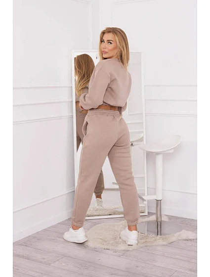 Zateplená souprava s krátkou mikinou tmavě béžová