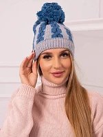Dámská čepice s bambulí Rozalia K323 denim+grey