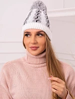 Dámská čepice s bambulí Rozalia K323 šedá+bílá