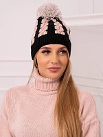 Dámská čepice s bambulí Rozalia K323 béžová+černá
