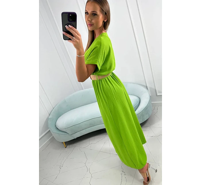 Dlouhé šaty s ozdobným páskem kiwi Dlouhé šaty s ozdobným páskem kiwi