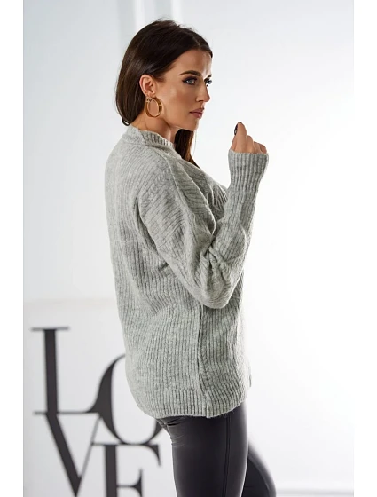 Svetr model 18970343 přes hlavu s módní vazbou šedý - K-Fashion