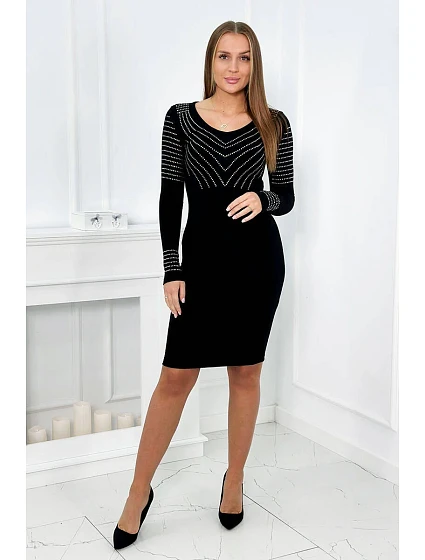 Pletené šaty se stříbrným vzorem černý