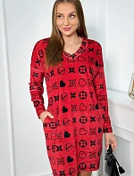 Sametové šaty s ozdobným vzorem červený