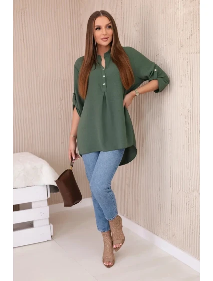 Halenka s prodlouženým zadním dílem khaki