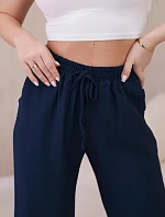 Viskózové kalhoty se širokými nohavicemi Námořnická modř