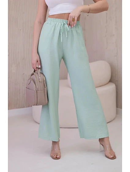 Viskózové kalhoty se širokými nohavicemi světlá máta