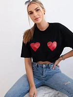 Bavlněná halenka s potiskem srdce černý