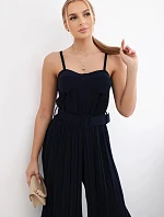 Plisovaný overal s ramínky námořnická modř