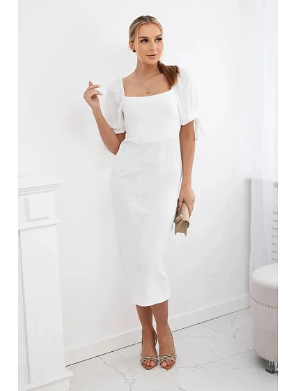 Šaty vzadu nařasené se zavazovacími rukávy ecru